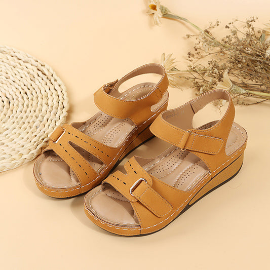 Southeast Asia plus Size Velcro Platform Sandals Women Hollow Out Cutout-out Wedge Stitching Beach Slippers