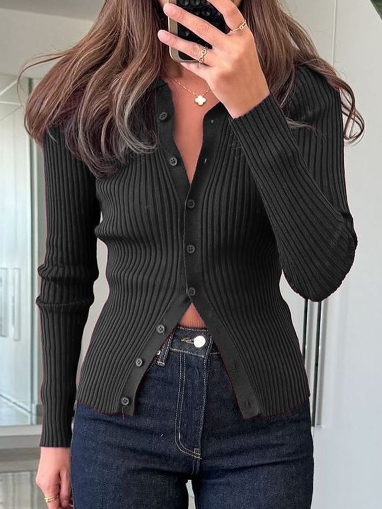 Casual Simple Solid Color Long Sleeved Shirt Woolen Women Clothing Autumn Winter