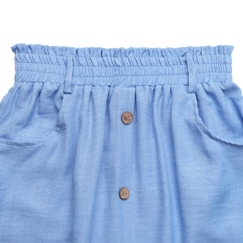 With Belt Skirt Summer Women Clothing Pocket Button Skirt
