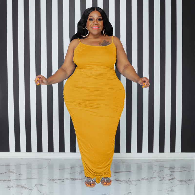 Plus Size Summer Women Solid Color Strap Sexy Dress