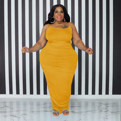 Plus Size Summer Women Solid Color Strap Sexy Dress