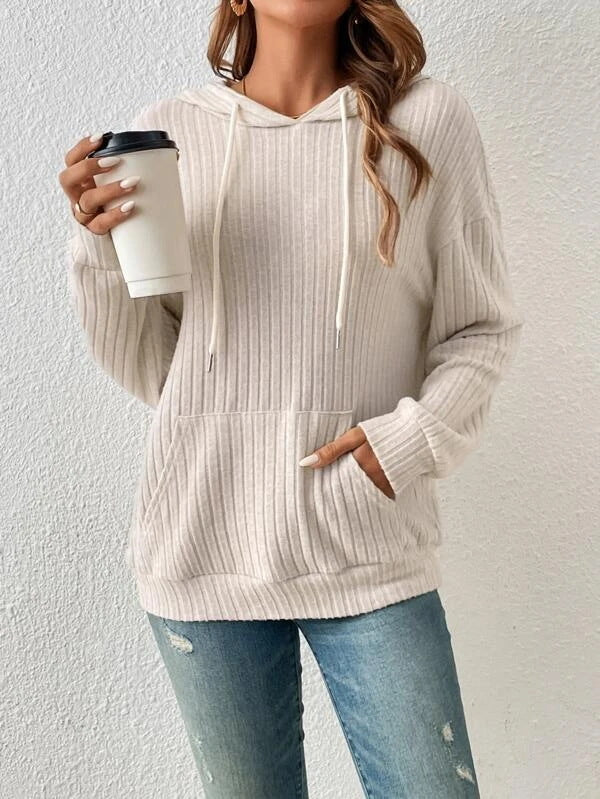 Autumn Winter Knitwear Hooded Sunken Stripe Kangaroo Pocket Long Sleeve Bathroom