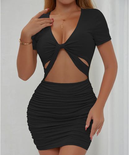 Arrival Women Clothing Sexy V neck Short Sleeve Cropped Outfit Hip Dress