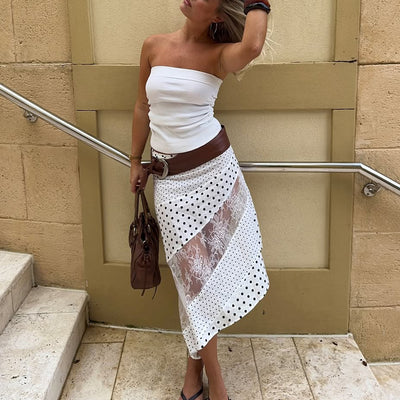 Summer Arrival Polka Dot Skirt Sexy Lace Irregular Asymmetric All Match Maxi for Women