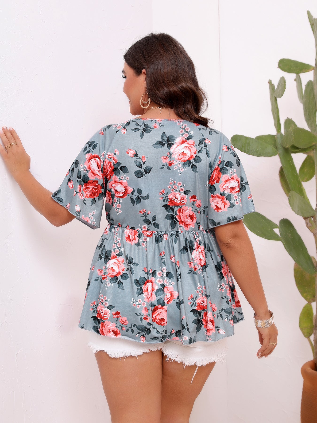 Plus Size Women Clothes Deep V Plunge Sexy Casual Print Top