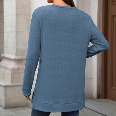 Autumn Winter round Neck Geometric Abstract Jacquard Loose Fitting Long Sleeved T shirt Top Women