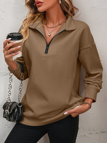 Autumn Winter Women Half Long Sleeve Zipper Sweatshirt Pullover Fleece Sweatshirt