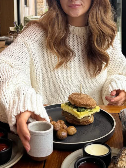 Casual Simple round Neck Long Sleeve Lining Sweaters Women Clothing Autumn Winter