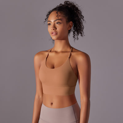 Nude Feel Halter Yoga Bra Women Triangle Beauty Back Exercise Vest Push up Sports Bra Yoga Clothing Top