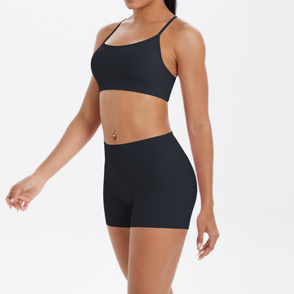 Yoga Wear Sexy Skin Friendly Beauty Back Sling Sports Bra High Waist Breathable Shorts Tights Fitness Set