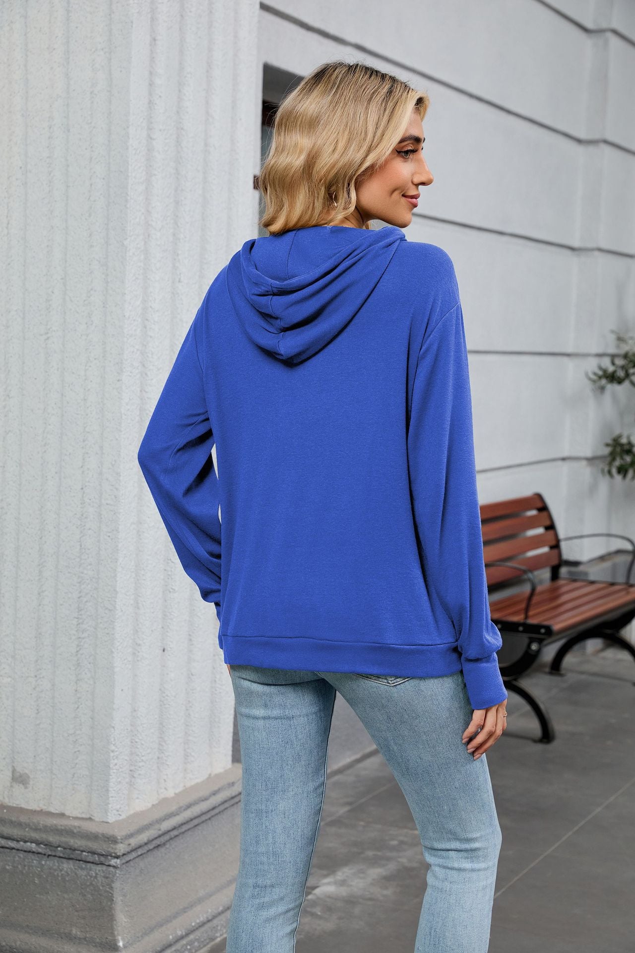 Autumn Winter Solid Color Printing Hooded Loose Long Sleeves Casual Sweatshirt Women