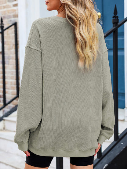 Casual Oversize Solid Color Pullover Women Autumn Winter Thread Knitted Long Sleeved Sweatshirt Women