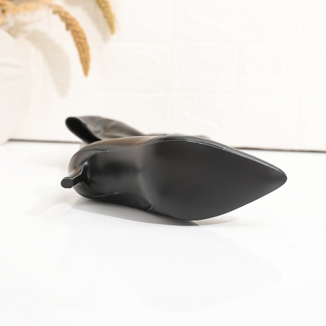 Women High Heel Women Pointed Toe Thick High Heel over the Knee Faux Leather Boots Tight Autumn Winter Warm - GLAMWEARS