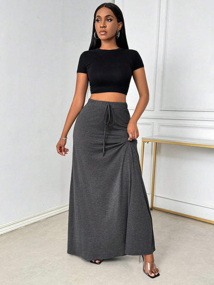 Women Clothing Fashionable Simple Skirt Autumn Winter High Waist Drooping Ankle Length Skirt