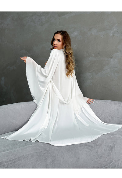Satin Pajamas Women Long Sleeved Ruffled Chiffon Stitching Nightgown Bathrobe Home Wear Women