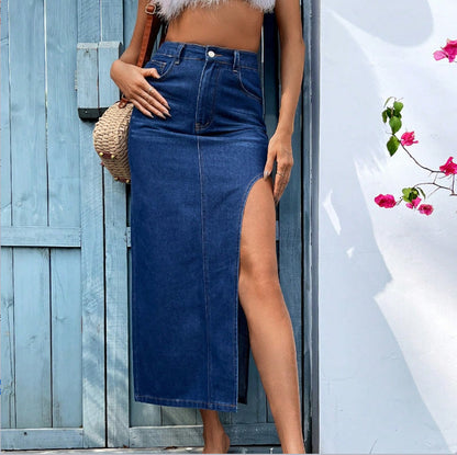 Summer Women Clothing Sexy Side Split Denim Skirt