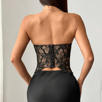 Temptation Adult Lady like Woman Sexy Lace Niche Design Tube Top Cinched Waist Backless Top