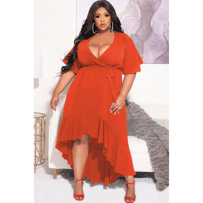 Women Clothing Sexy Solid Color Lace up Ruffled Elegant Dress