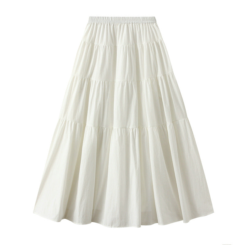 Elastic Waist Bright Color Skirt Travel Large Swing Skirt Summer Soft Overknee Long Skirt