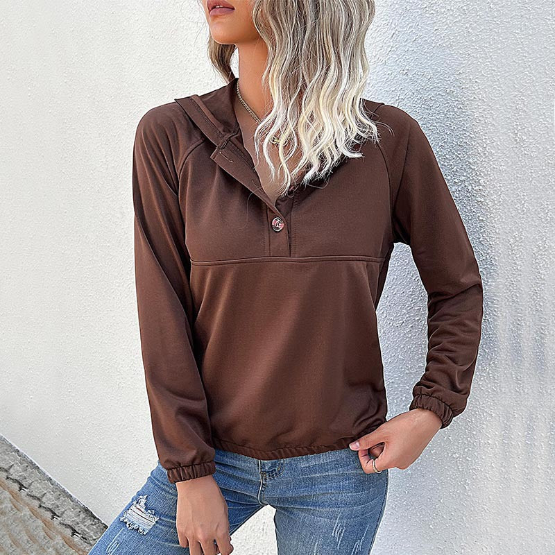 Women Clothing Long Sleeve Solid Color Hooded Autumn Winter Sweatshirt