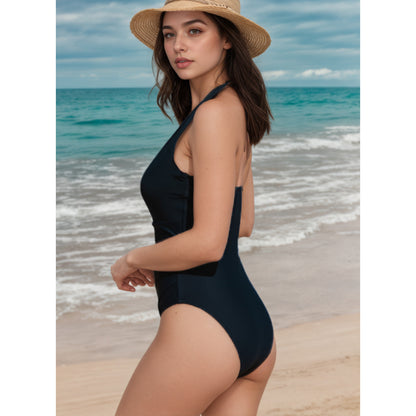 Solid Color Chest Push up Ring Bikini One Piece Swimsuit