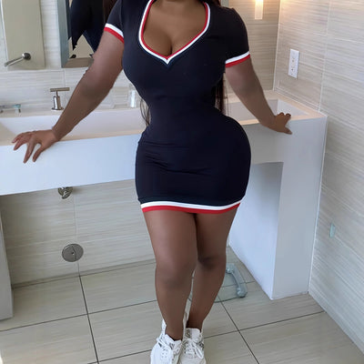 Plus Size Home Indoor Outing Party Sexy V neck Hip Short Dress