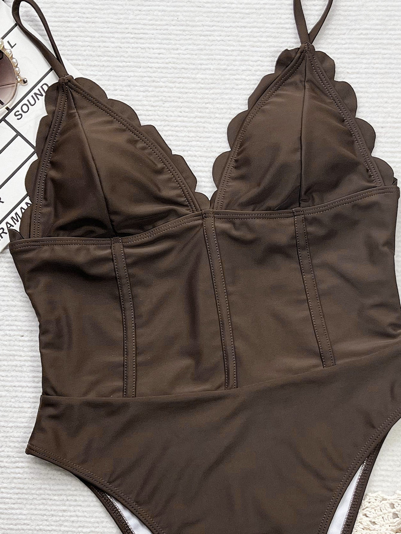 Bikini Brown Deep V Plunge Strap One Piece Swimsuit