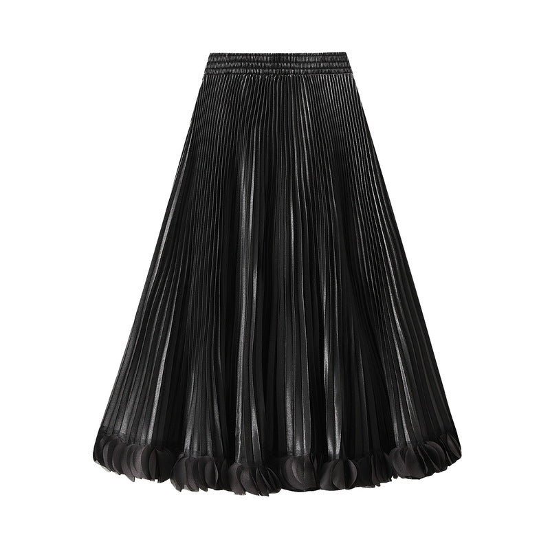 Swing Petal Skirt Graceful Pleated Skirt Spring Autumn Elastic Waist Skirt Women Mid Length