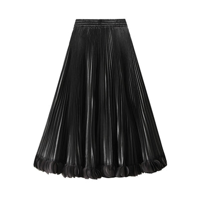 Swing Petal Skirt Graceful Pleated Skirt Spring Autumn Elastic Waist Skirt Women Mid Length
