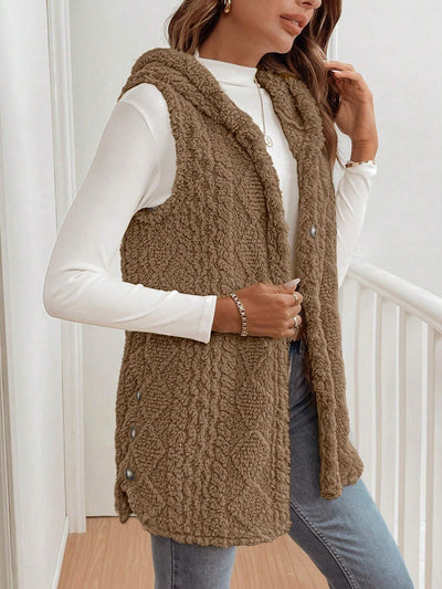Autumn Winter Women Double Sided Plush Casual Hooded Cardigan Vest