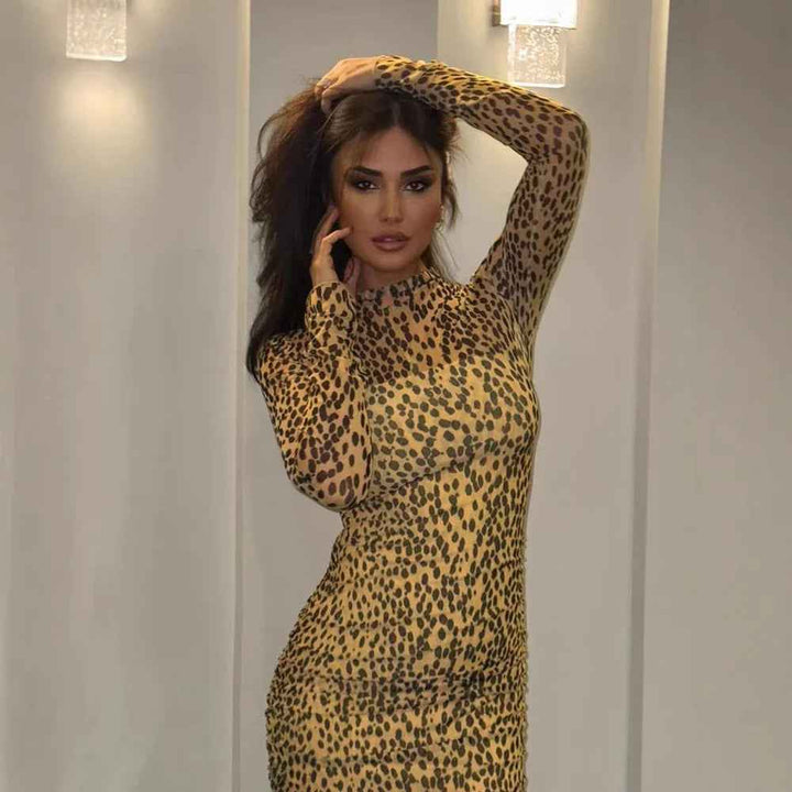 Women Clothing Spring Summer Slim Fit Slimming Leopard Print Trendy Dress Women