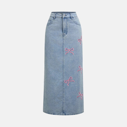 Printed Bow Top Product Pearl Women All Matching Jeans Skirt