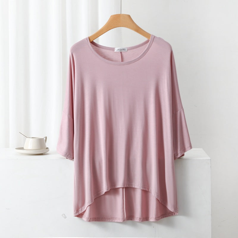 Plus Size Spring Summer Korean Modal Loose T Shirt Women Plus Size Top Batwing Sleeve Front Short Back Long Bottoming Shirt