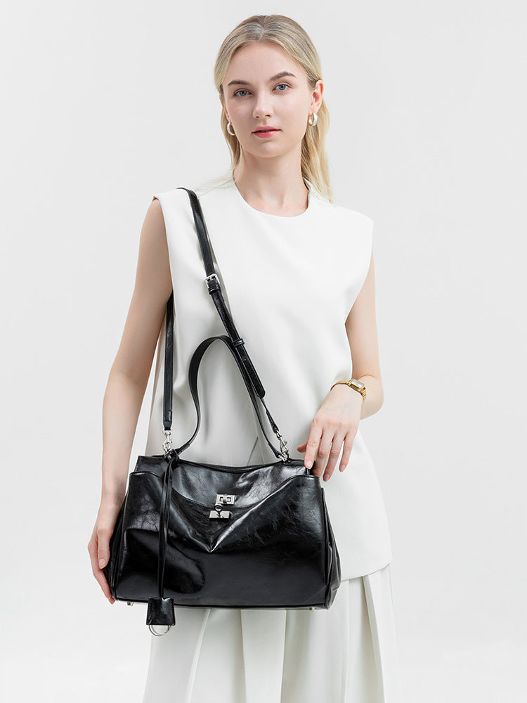 Bag Women Rodeo Bag Large Capacity Office Tote B Same Retro Oily Leather Handbag Women - GLAMWEARS