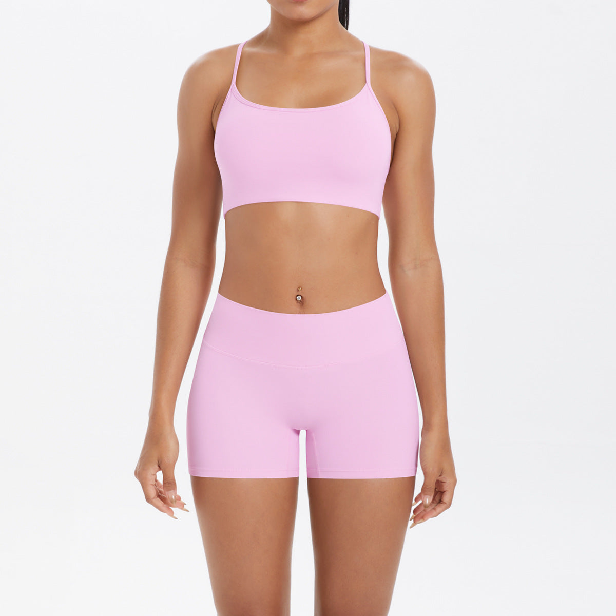 Yoga Wear Sexy Skin Friendly Beauty Back Sling Sports Bra High Waist Breathable Shorts Tights Fitness Set