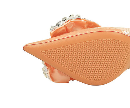 Korean Cocktail High Heels Stiletto Heel Shallow Mouth Pointed Toe Rhinestone Bow Pumps Women