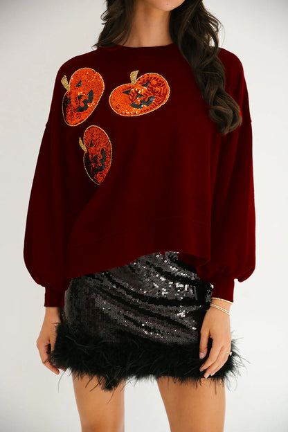 Autumn Winter Women Halloween Pumpkin Sequined Sweater Loose Casual Top Women