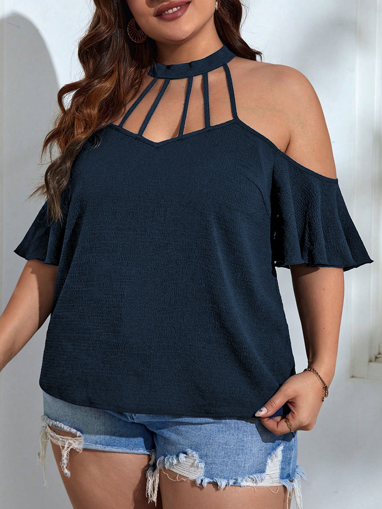 Plus Size Women Elegant T shirt Summer Halter Off the Shoulder Figure Flattering Short Sleeve Top