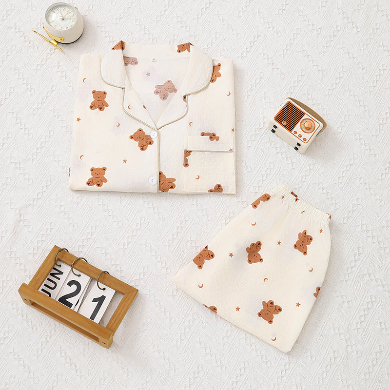 Women Long Sleeved Trousers Spring Autumn Set Sweet Outer Wear Girl Cardigan Cartoon Bear Pattern Home Wear