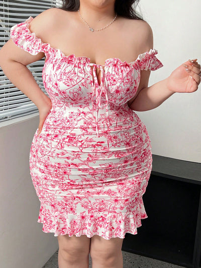 Plus Size Women Clothes Sexy Print Dress Spring Summer Tube Top Hip Dress