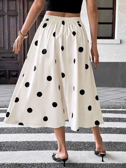 Summer Mid Length Umbrella Skirt Polka Dot Skirt Elastic Elegant Retro A line Skirt