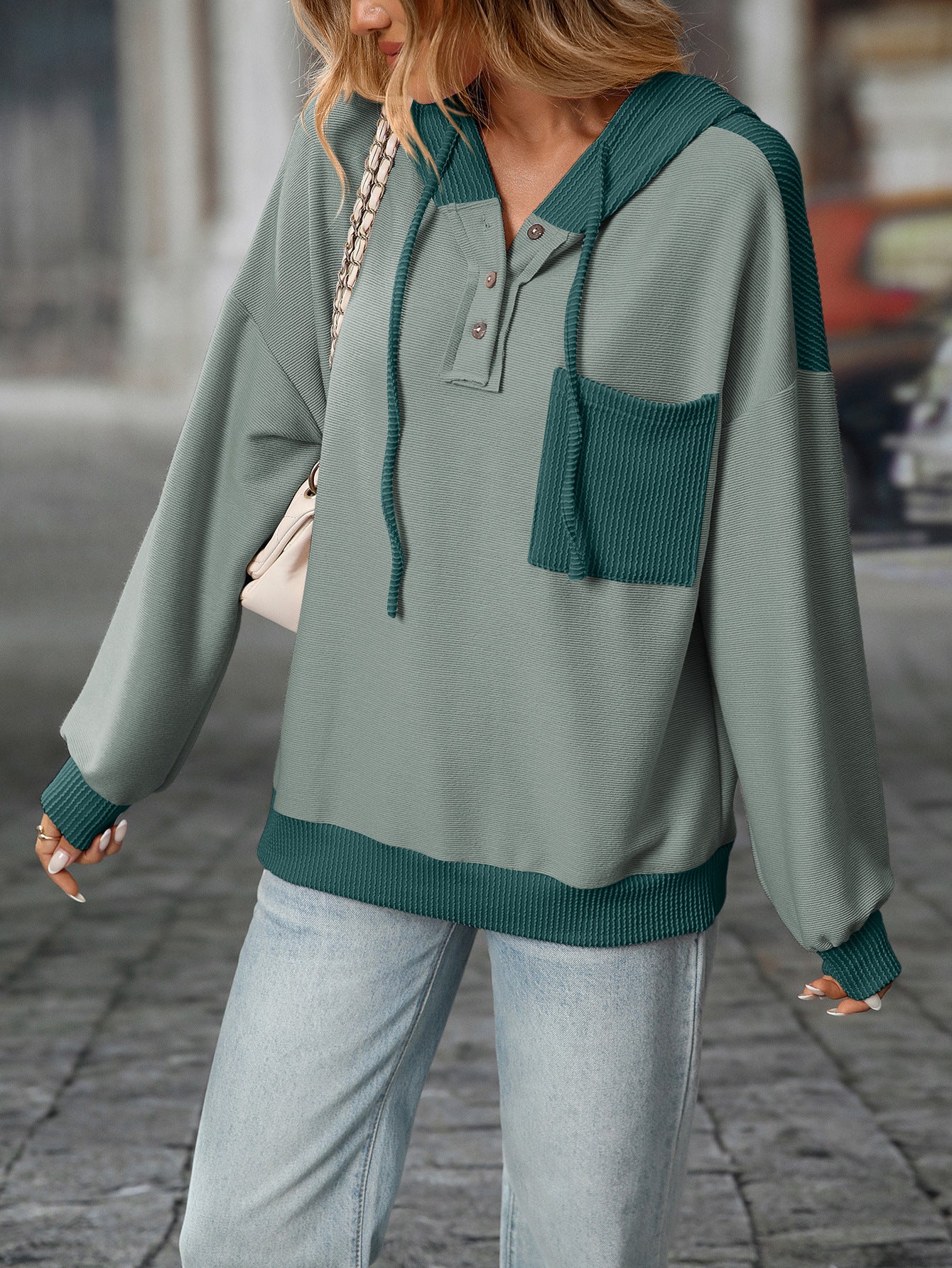 Pullover Women Clothing Autumn Winter Women Contrast Color Twist Strip Hooded Sweater
