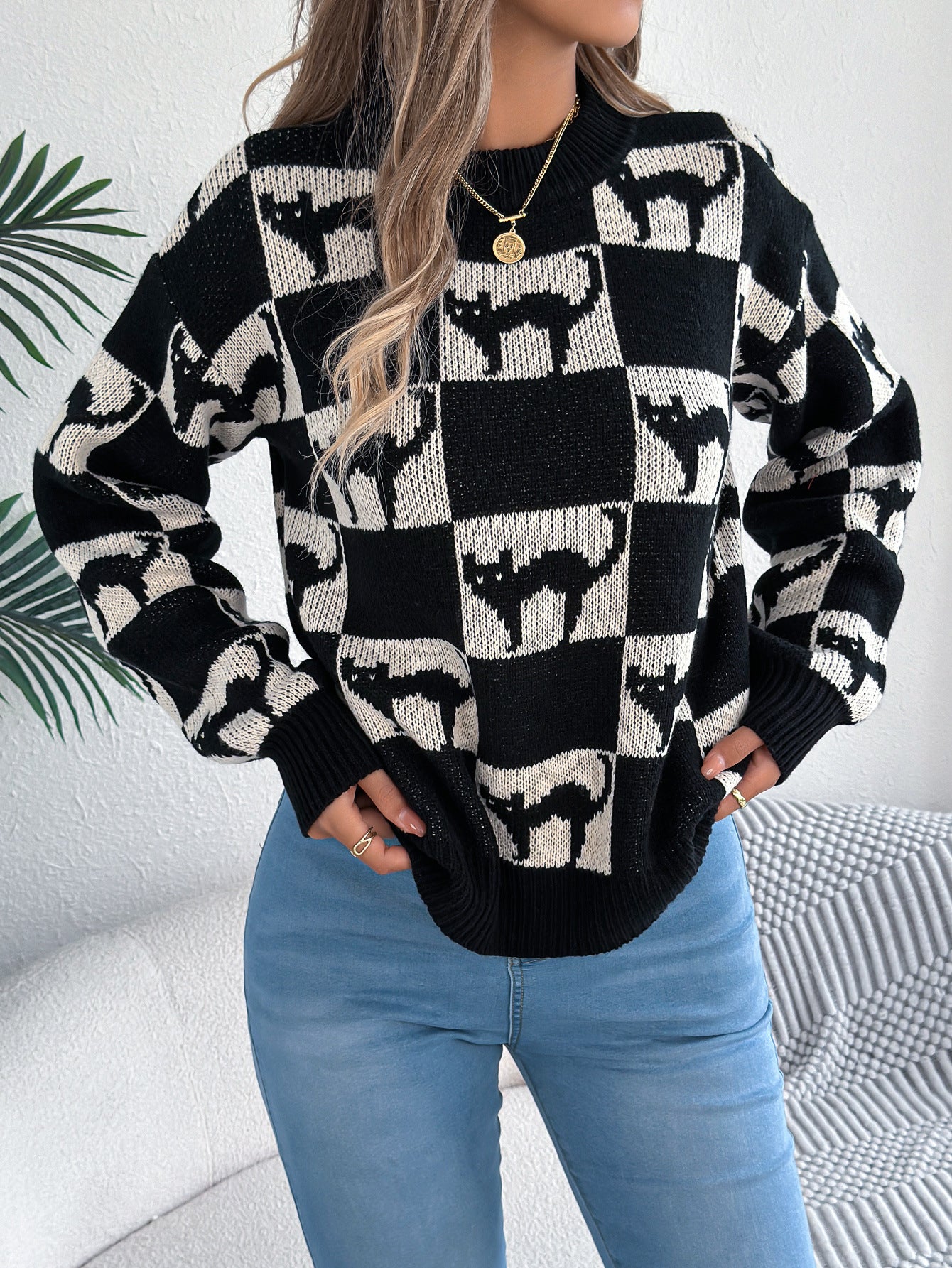 Autumn Winter Halloween Plaid Lantern Long Sleeve Pullover Women Clothing