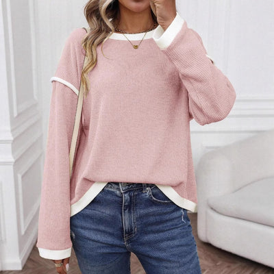 Autumn Winter Women Clothing round Neck Imitation Sweater Long Sleeve Loose Multicolor Top