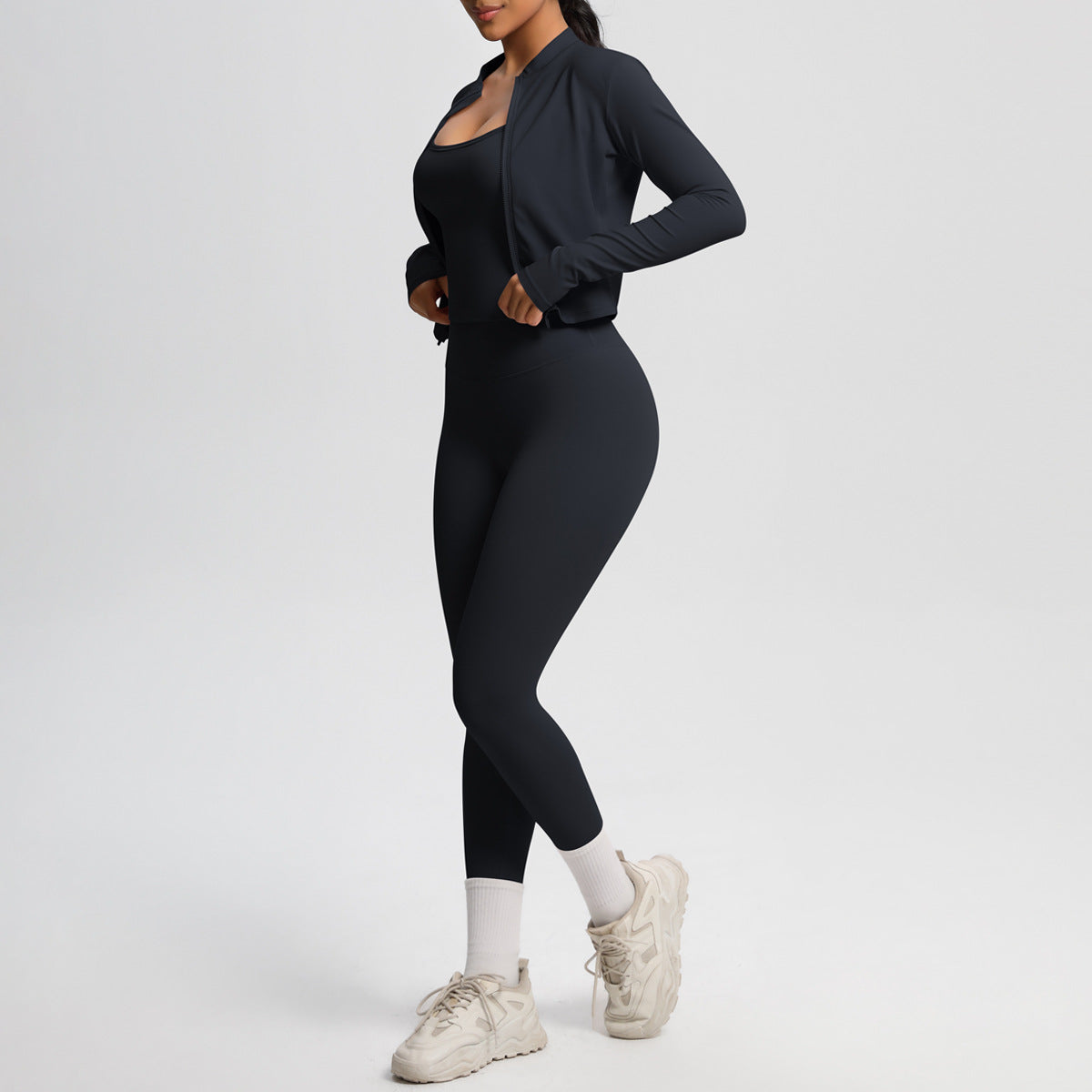 Skinny Yoga Pants High Waist Nude Feel Camisole Sports Zip Long Sleeve Coat Workout Clothes Three Piece Set