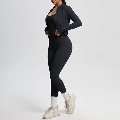 Skinny Yoga Pants High Waist Nude Feel Camisole Sports Zip Long Sleeve Coat Workout Clothes Three Piece Set