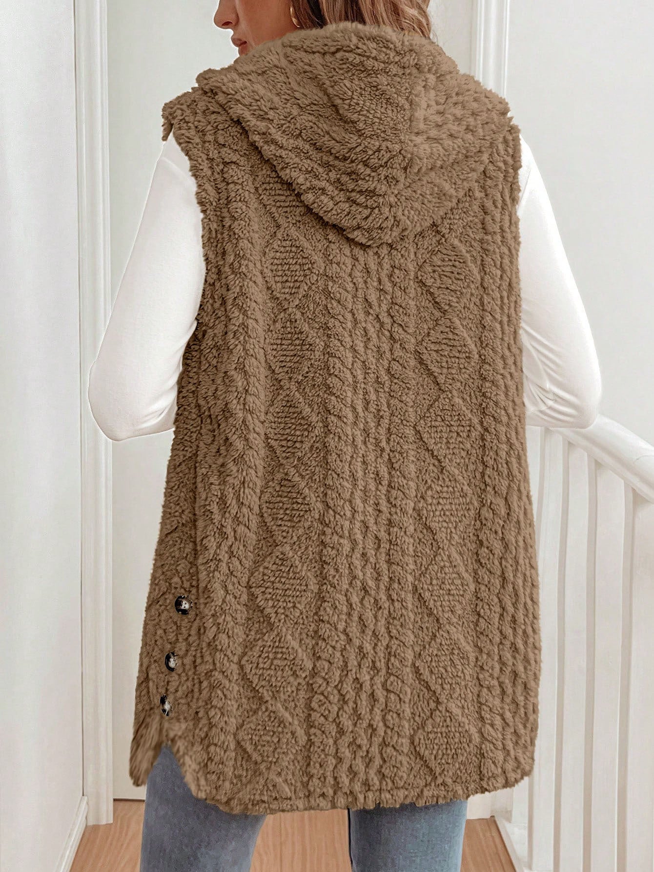 Autumn Winter Women Double Sided Plush Casual Hooded Cardigan Vest