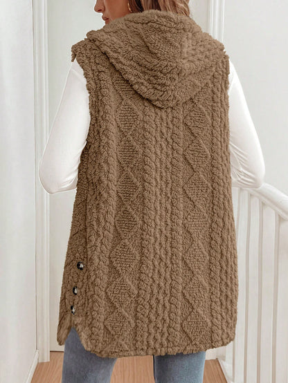 Autumn Winter Women Double Sided Plush Casual Hooded Cardigan Vest