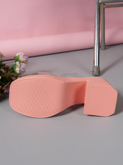 High Heel Square Toe Rhinestone Slippers Women Outer Wear Waterproof Platform Thick Bottom Slippers