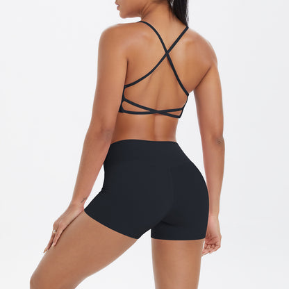 Yoga Wear Sexy Skin Friendly Beauty Back Sling Sports Bra High Waist Breathable Shorts Tights Fitness Set